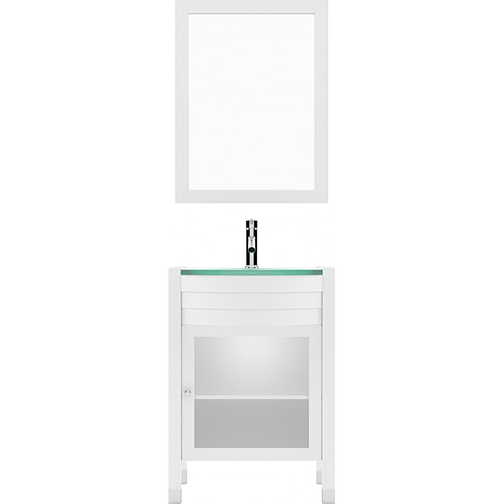 Ava 24" Single Bath Vanity in White with Green Glass Top and Matching Mirror