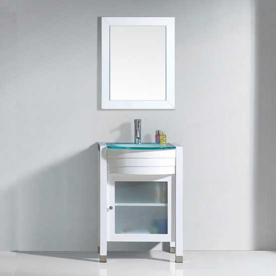 Ava 24" Single Bath Vanity in White with Green Glass Top and Matching Mirror