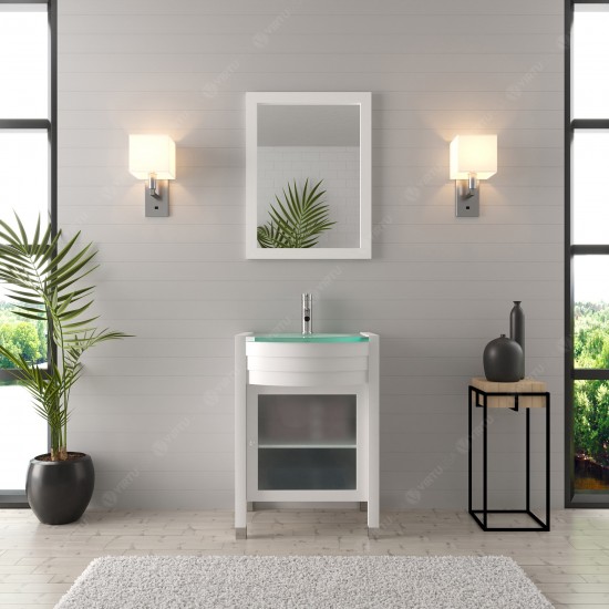 Ava 24" Single Bath Vanity in White with Green Glass Top and Matching Mirror