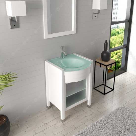 Ava 24" Single Bath Vanity in White with Green Glass Top and Matching Mirror