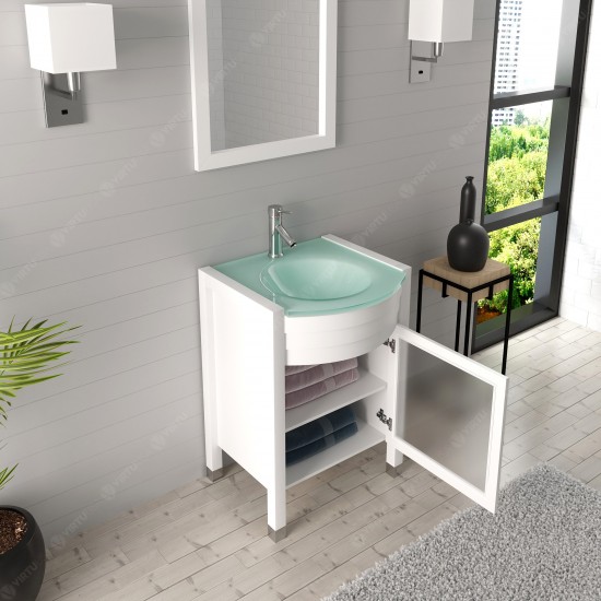 Ava 24" Single Bath Vanity in White with Green Glass Top and Matching Mirror