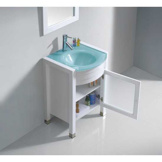 Ava 24" Single Bath Vanity in White with Green Glass Top and Matching Mirror