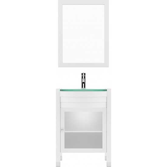 Ava 24" Single Bath Vanity in White with Green Glass Top with Brushed Nickel Faucet and Matching Mirror