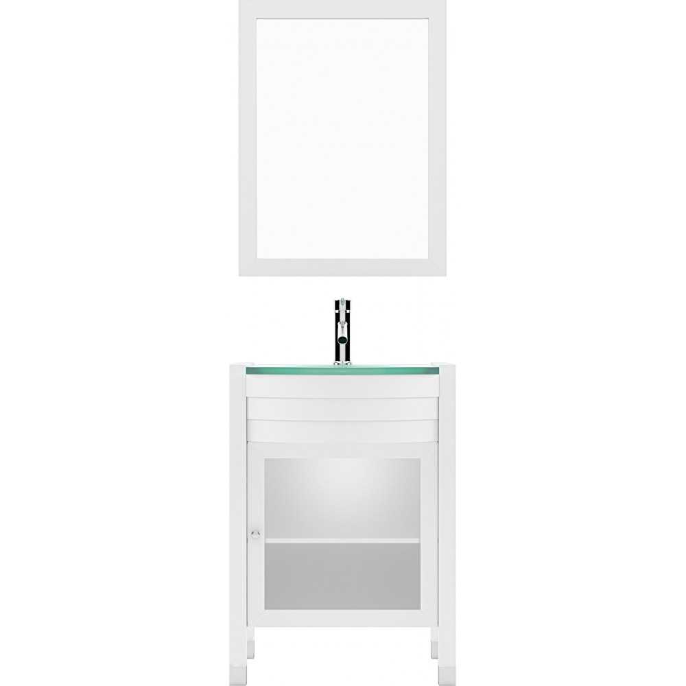 Ava 24" Single Bath Vanity in White with Green Glass Top with Brushed Nickel Faucet and Matching Mirror