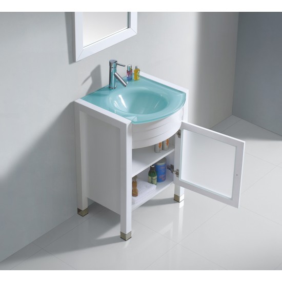 Ava 24" Single Bath Vanity in White with Green Glass Top with Brushed Nickel Faucet and Matching Mirror