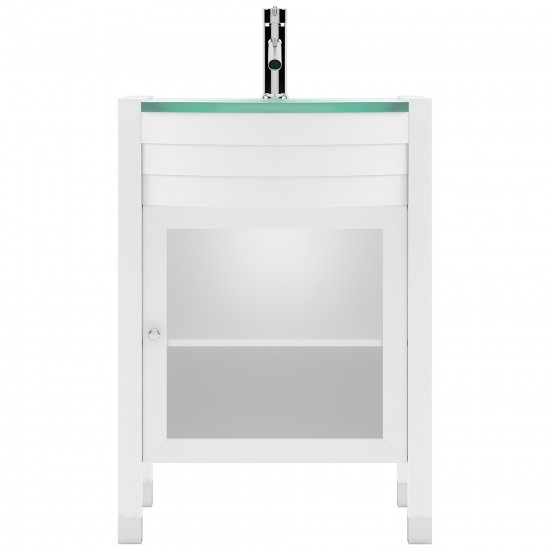 Ava 24" Single Bath Vanity in White with Green Glass Top