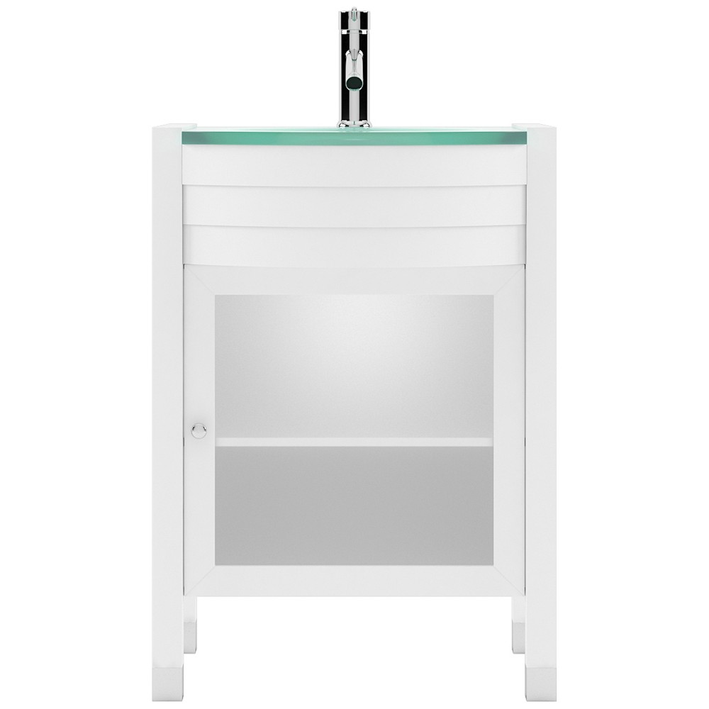 Ava 24" Single Bath Vanity in White with Green Glass Top