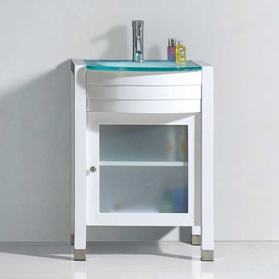 Ava 24" Single Bath Vanity in White with Green Glass Top