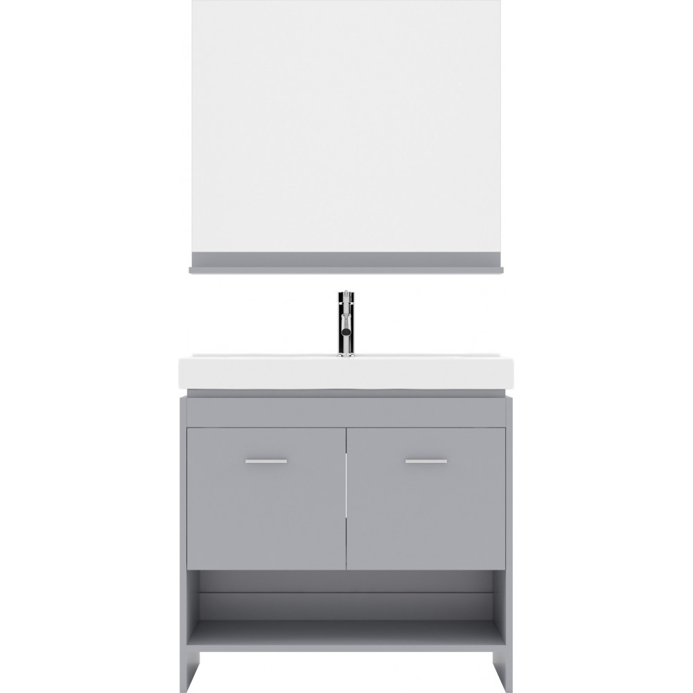 Gloria 36" Single Bath Vanity in Gray and Square Sink with Brushed Nickel Faucet and Matching Mirror