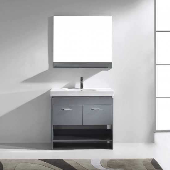 Gloria 36" Single Bath Vanity in Gray and Square Sink with Brushed Nickel Faucet and Matching Mirror