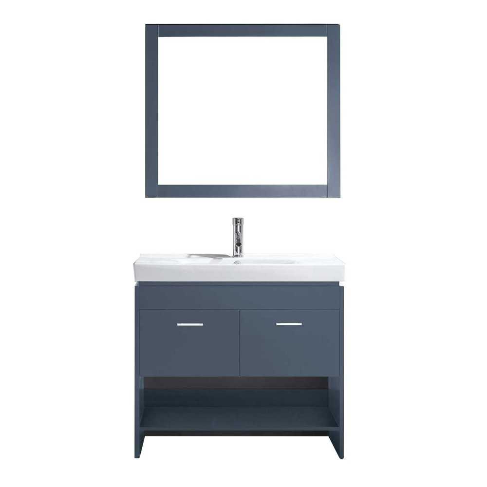 Gloria 36" Single Bath Vanity in Gray and Square Sink and Matching Mirror