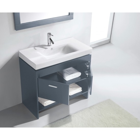 Gloria 36" Single Bath Vanity in Gray and Square Sink and Matching Mirror