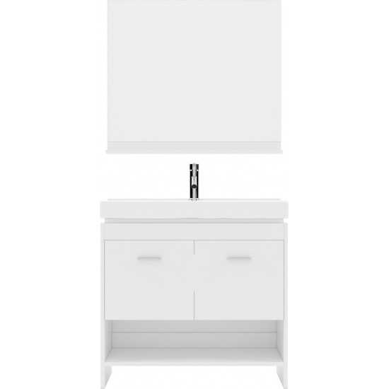 Gloria 36" Single Bath Vanity in White and Square Sink and Matching Mirror