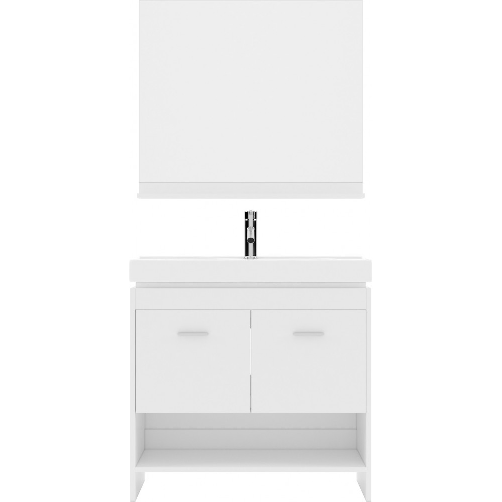 Gloria 36" Single Bath Vanity in White and Square Sink with Brushed Nickel Faucet and Matching Mirror