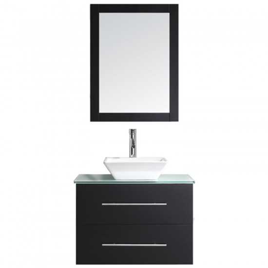 Marsala 29" Single Bath Vanity in Espresso with Green Glass Top and Square Sink and Matching Mirror