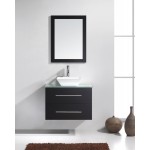 Marsala 29" Single Bath Vanity in Espresso with Green Glass Top and Square Sink and Matching Mirror