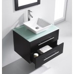 Marsala 29" Single Bath Vanity in Espresso with Green Glass Top and Square Sink and Matching Mirror