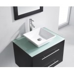 Marsala 29" Single Bath Vanity in Espresso with Green Glass Top and Square Sink and Matching Mirror