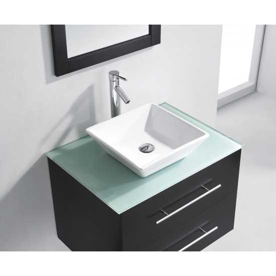 Marsala 29" Single Bath Vanity in Espresso with Green Glass Top and Square Sink and Matching Mirror