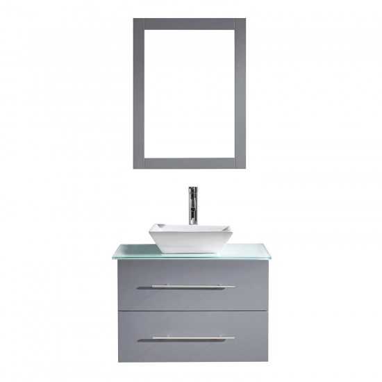 Marsala 29" Single Bath Vanity in Gray with Green Glass Top and Square Sink and Matching Mirror