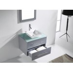 Marsala 29" Single Bath Vanity in Gray with Green Glass Top and Square Sink and Matching Mirror