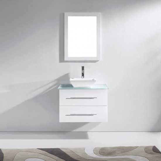 Marsala 29" Single Bath Vanity in White with Green Glass Top and Square Sink and Matching Mirror