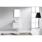 Marsala 29" Single Bath Vanity in White with Green Glass Top and Square Sink and Matching Mirror