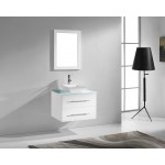 Marsala 29" Single Bath Vanity in White with Green Glass Top and Square Sink and Matching Mirror