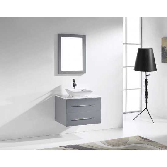 Marsala 29" Single Bath Vanity in Gray with White Engineered Stone Top and Square Sink and Matching Mirror