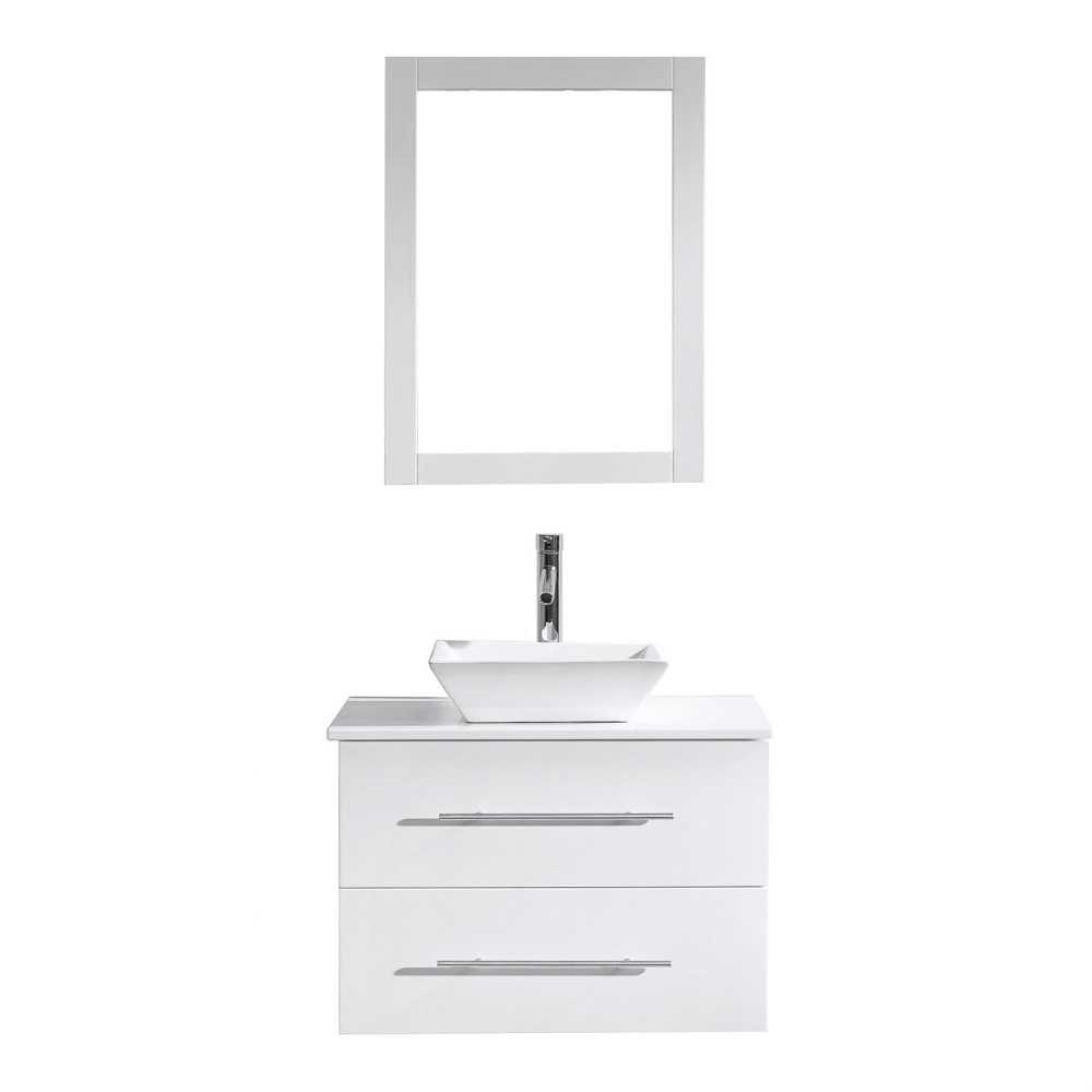 Marsala 29" Single Bath Vanity in White with White Engineered Stone Top and Square Sink and Matching Mirror