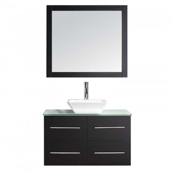 Marsala 35" Single Bath Vanity in Espresso with Clear Glass Top and Square Sink and Matching Mirror