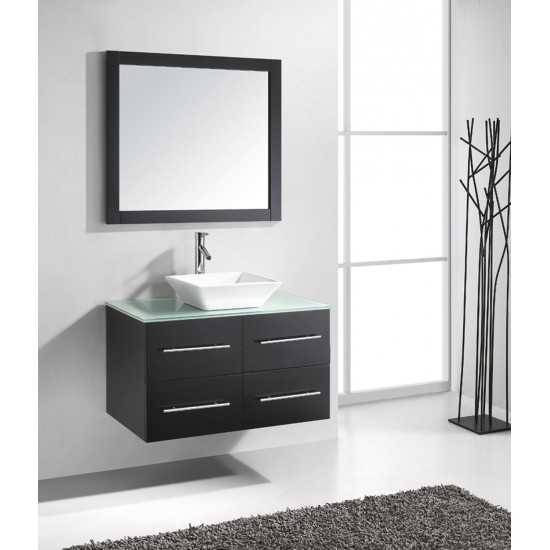 Marsala 35" Single Bath Vanity in Espresso with Clear Glass Top and Square Sink and Matching Mirror