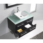 Marsala 35" Single Bath Vanity in Espresso with Clear Glass Top and Square Sink and Matching Mirror