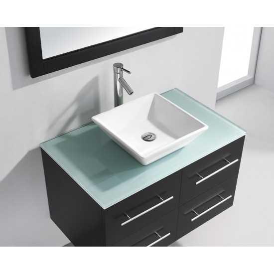 Marsala 35" Single Bath Vanity in Espresso with Clear Glass Top and Square Sink and Matching Mirror