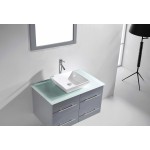 Marsala 35" Single Bath Vanity in Gray with Clear Glass Top and Square Sink and Matching Mirror