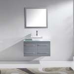 Marsala 35" Single Bath Vanity in Gray with Clear Glass Top and Square Sink and Matching Mirror