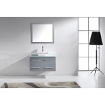 Marsala 35" Single Bath Vanity in Gray with Clear Glass Top and Square Sink and Matching Mirror