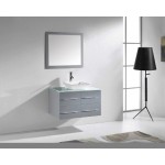 Marsala 35" Single Bath Vanity in Gray with Clear Glass Top and Square Sink and Matching Mirror