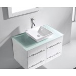 Marsala 35" Single Bath Vanity in White with Clear Glass Top and Square Sink and Matching Mirror