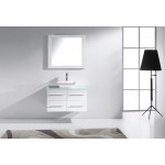 Marsala 35" Single Bath Vanity in White with Clear Glass Top and Square Sink and Matching Mirror