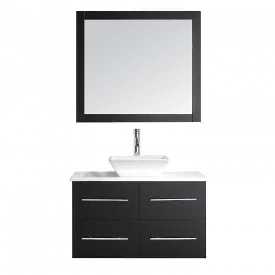 Marsala 35" Single Bath Vanity in Espresso with White Engineered Stone Top and Square Sink and Matching Mirror