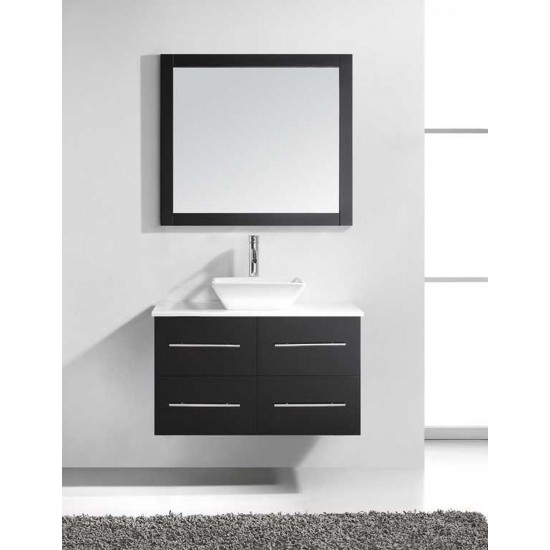 Marsala 35" Single Bath Vanity in Espresso with White Engineered Stone Top and Square Sink and Matching Mirror