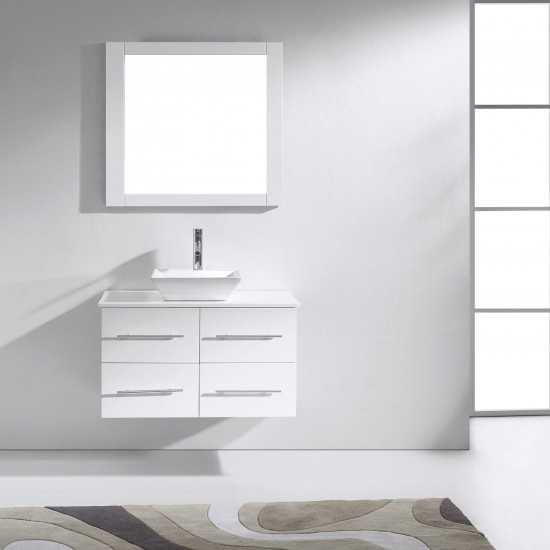 Marsala 35" Single Bath Vanity in White with White Engineered Stone Top and Square Sink and Matching Mirror