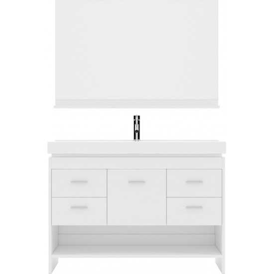 Gloria 48" Single Bath Vanity in White and Square Sink and Matching Mirror