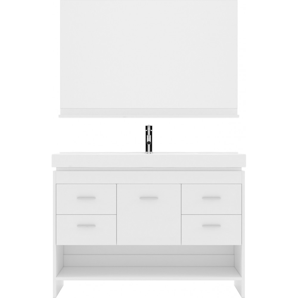 Gloria 48" Single Bath Vanity in White and Square Sink with Brushed Nickel Faucet and Matching Mirror