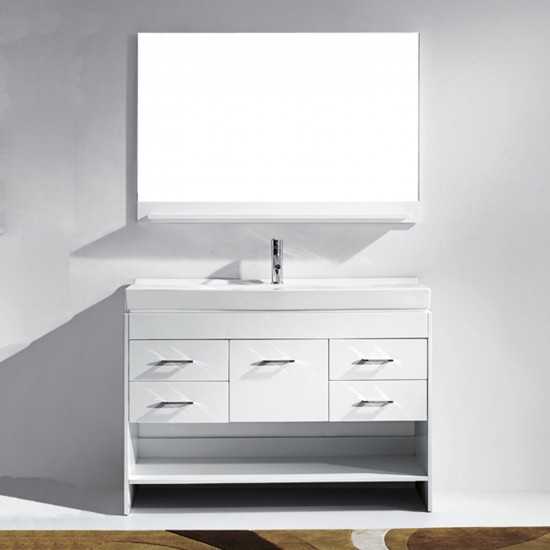 Gloria 48" Single Bath Vanity in White and Square Sink with Brushed Nickel Faucet and Matching Mirror