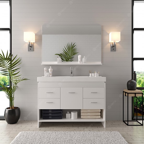 Gloria 48" Single Bath Vanity in White and Square Sink with Brushed Nickel Faucet and Matching Mirror