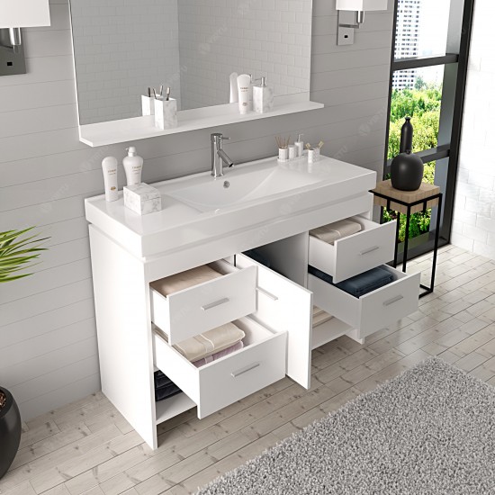 Gloria 48" Single Bath Vanity in White and Square Sink with Brushed Nickel Faucet and Matching Mirror