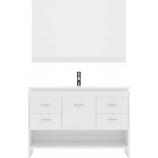 Gloria 48" Single Bath Vanity in White and Square Sink and Matching Mirror