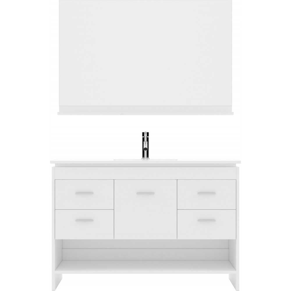 Gloria 48" Single Bath Vanity in White and Square Sink and Matching Mirror